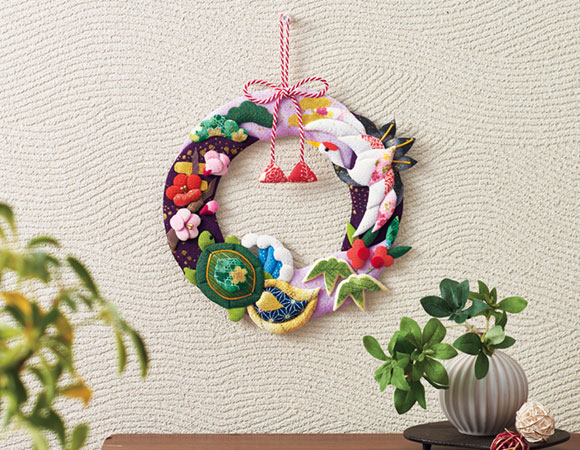 押絵飾り・縁起鶴亀のリース