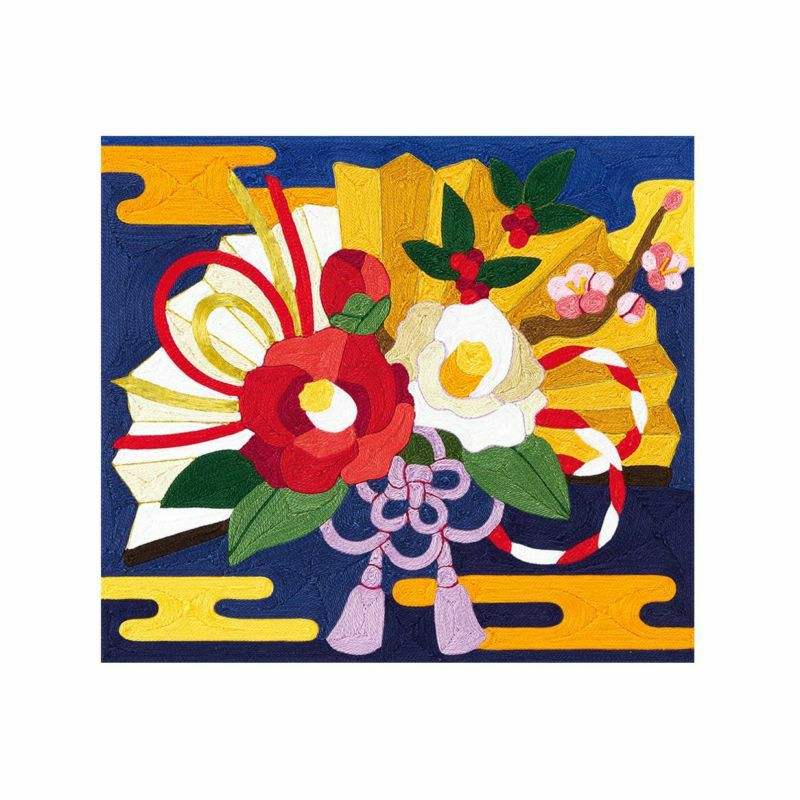 刺繡線的畫・紅白山茶花的吉祥裝飾