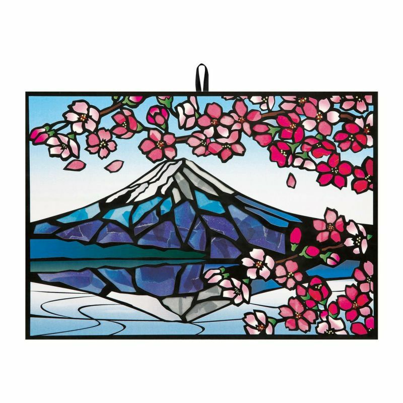 印章撕繪藝術・倒映富士山與櫻花
