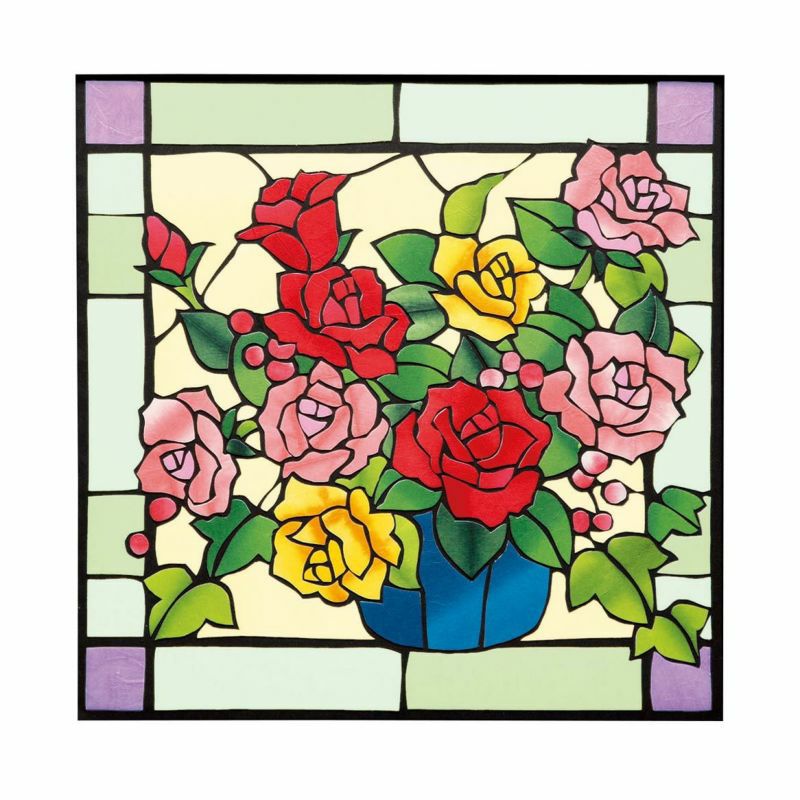 花瓶のバラのステンドグラス 絵柄のみ 株式会社さくらほりきり 花瓶のバラのステンドグラス 絵柄のみ 株式会社さくらほりきり