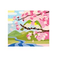 刺繍糸の絵・夫婦メジロと桜