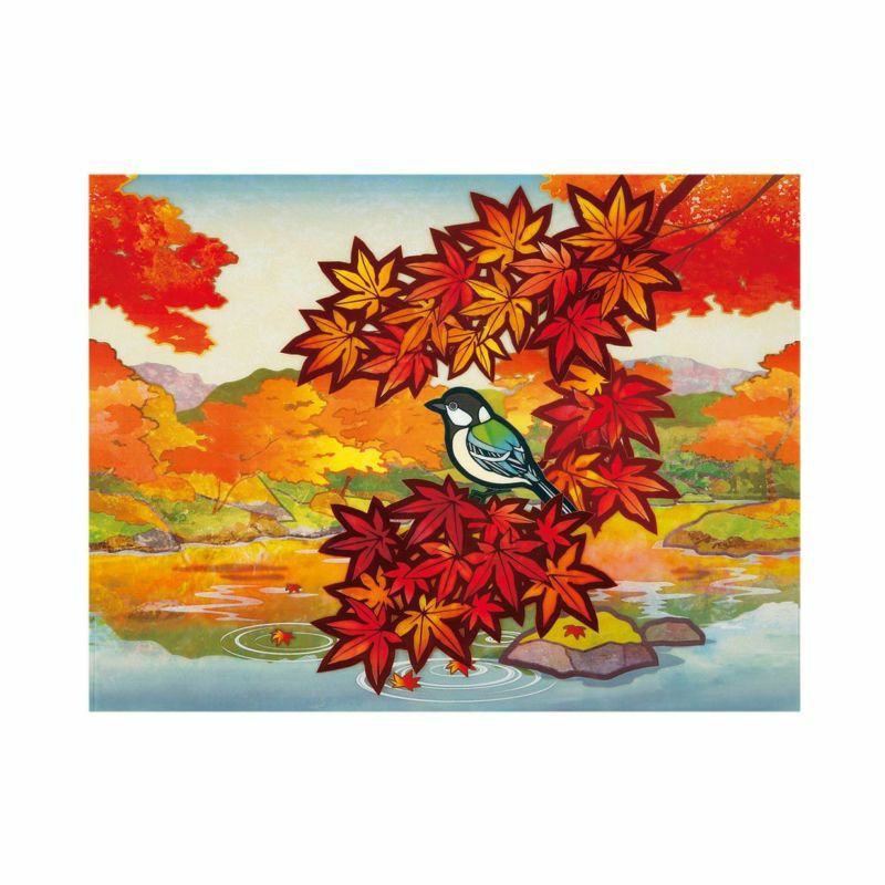 貼紙拼貼藝術・紅葉與四十雀（圖案）