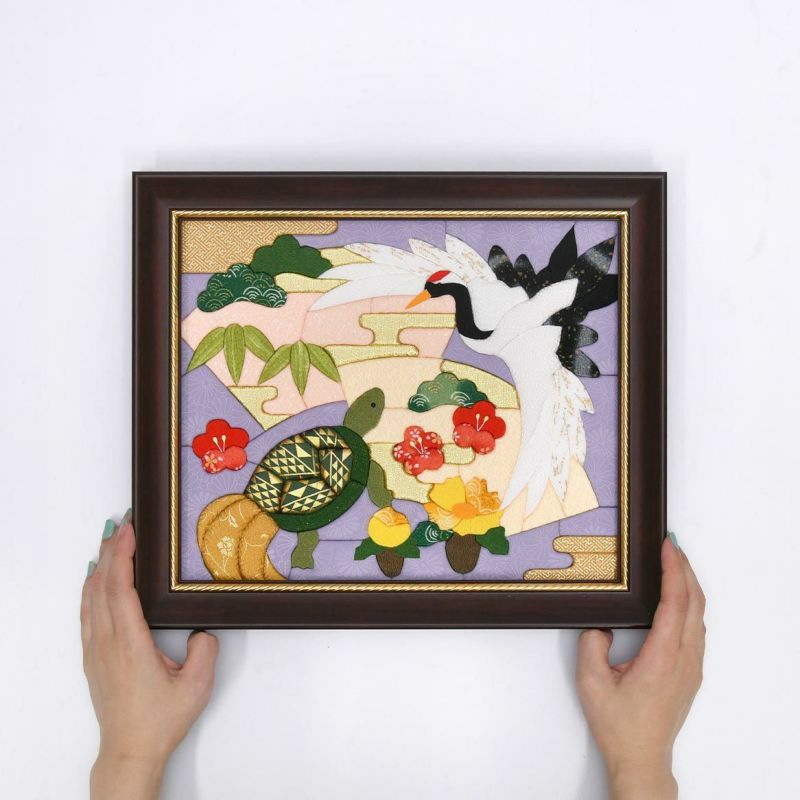 日本刺繍画 高砂・鶴亀・寿老人