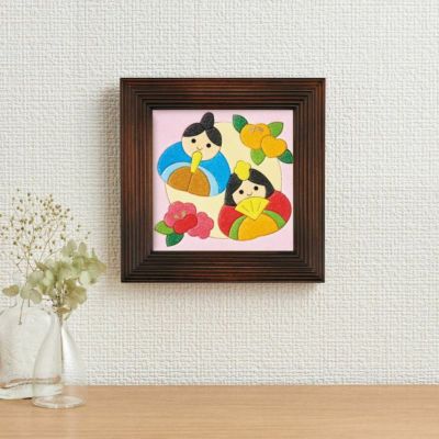 貼り絵アート　　木製の額入り　2個セット 貼り絵アート木製の額入り2個セット