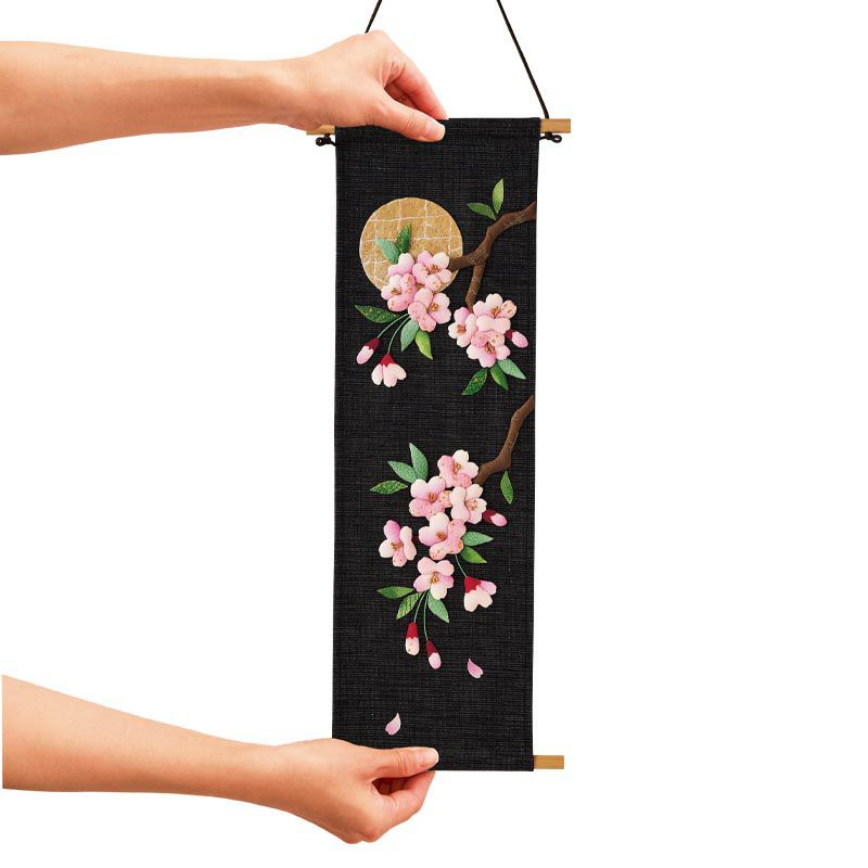 古布　江戸縮緬　押絵　ハンドメイド　タペストリー　つまみ桜と座り雛 古布 江戸縮緬 押絵 ハンドメイド タペストリー つまみ桜と座り雛