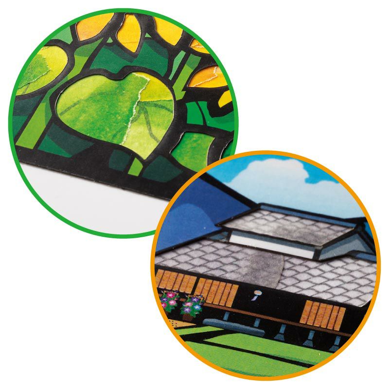 葉脈や瓦はあらかじめ下絵に印刷済み