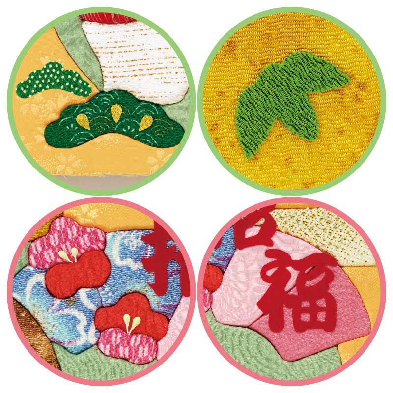 松竹梅や扇を散りばめた、華やかで縁起の良いデザイン