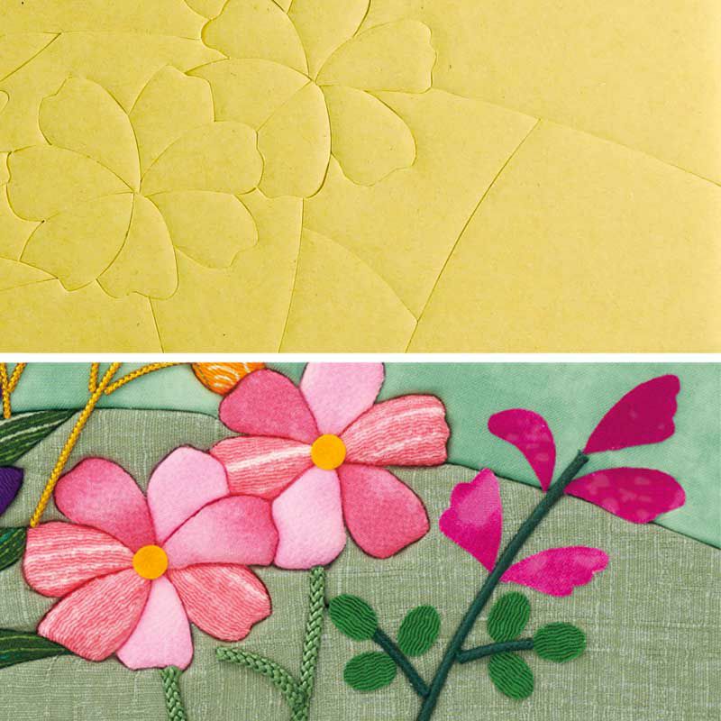 茎を表現するコードや紐はミゾに沿って貼り付けます