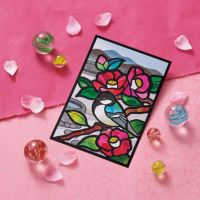 日本庭園の趣ある風景を、切り絵風の絵柄で表現