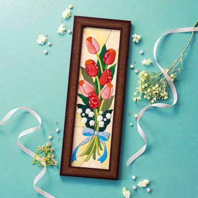 きめこみパッチワーク　花とリボンのタペストリー きめこみパッチワーク 花とリボンのタペストリー きめこみパッチ
