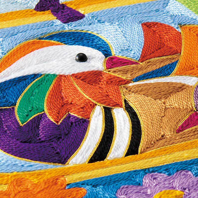 刺繍糸の絵・おしどりと吉祥花｜株式会社さくらほりきり