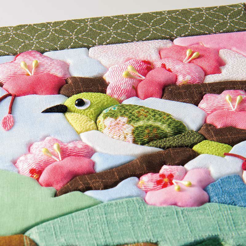 8個セット　さくらホビークラフト　きめこみ　パッチワーク　　額付　レトロ　手芸 きめこみ暦・四月（メジロと桜）｜株式会社さくらほりきり