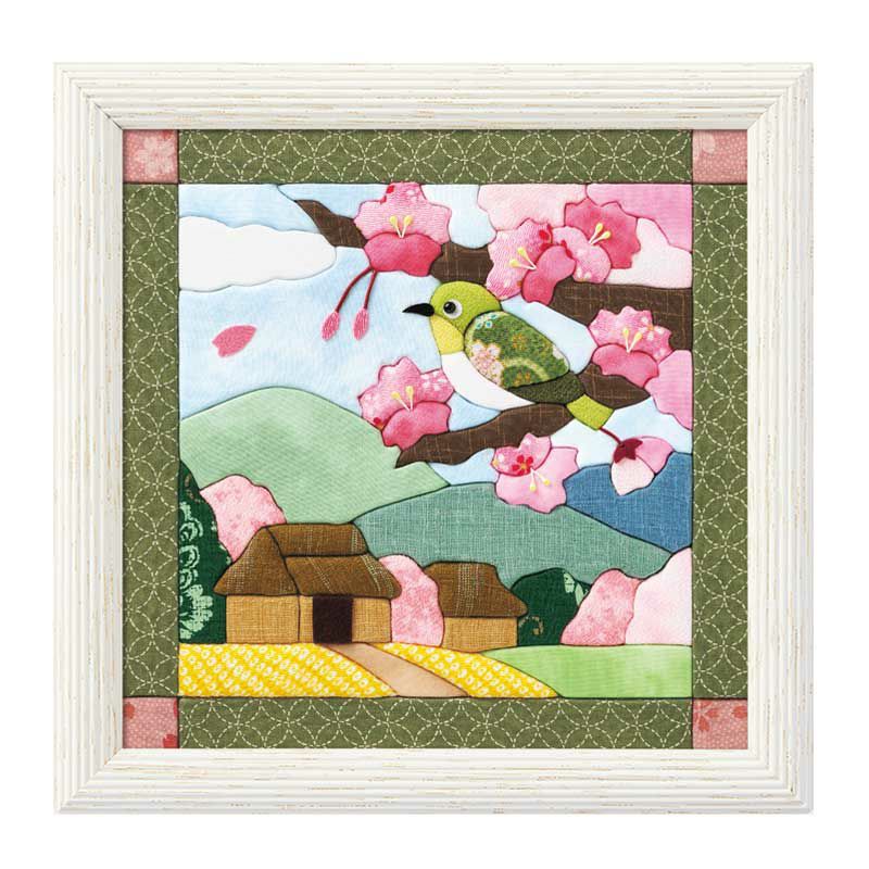 きめこみ暦・四月（メジロと桜）｜株式会社さくらほりきり